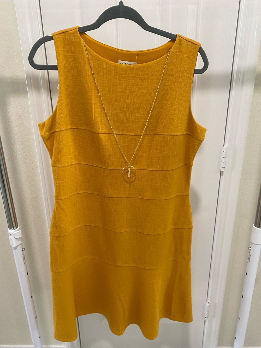 Enfocus Mustard Yellow Sleeveless Shift Dress With Necklace Size 14 NWT
